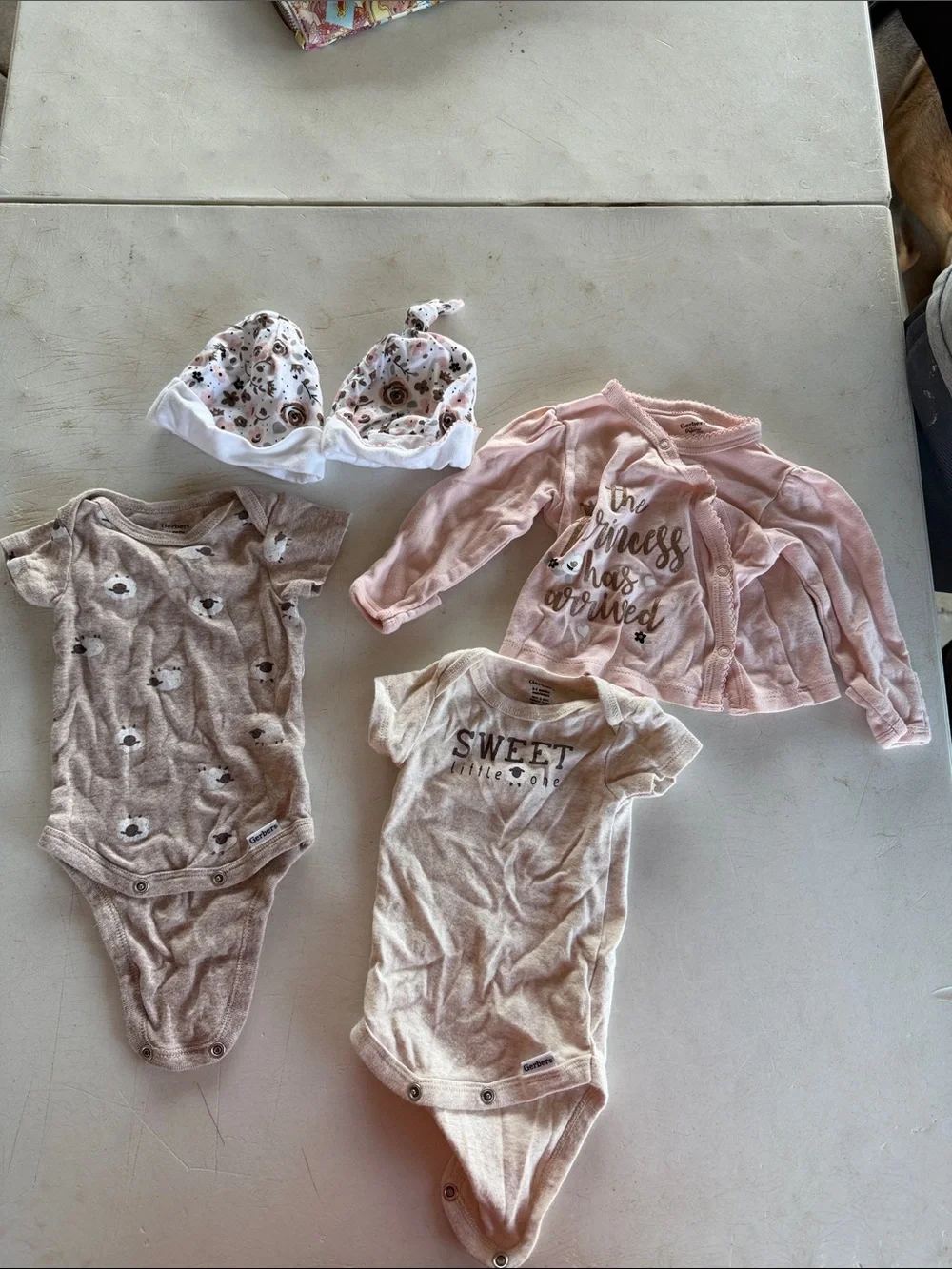 Gerber Pink Wrap-Style Baby Top with Gold Script & Neutral Bodysuits